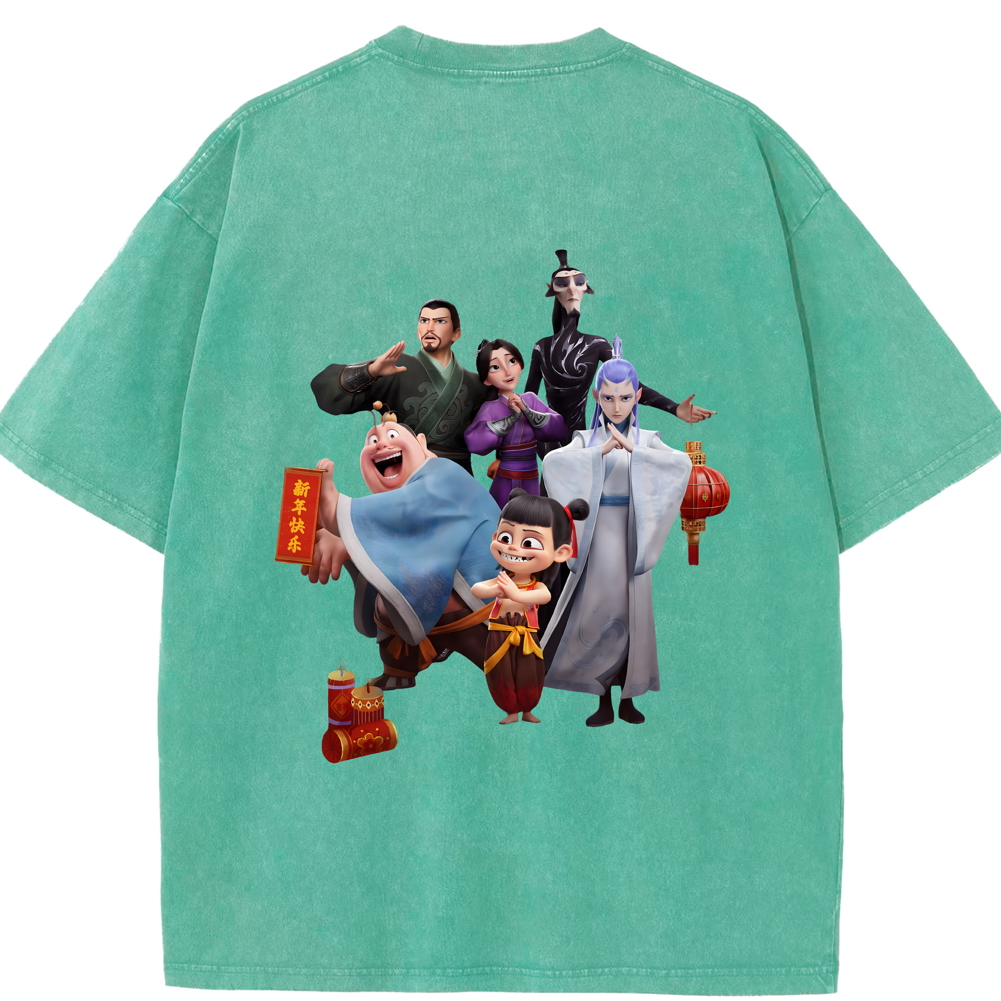 （画像用） Ne Zha 2 ナタ 魔童の大暴れ 綿100% ヴィンテージ風 半袖Tシャツ（背面プリント）